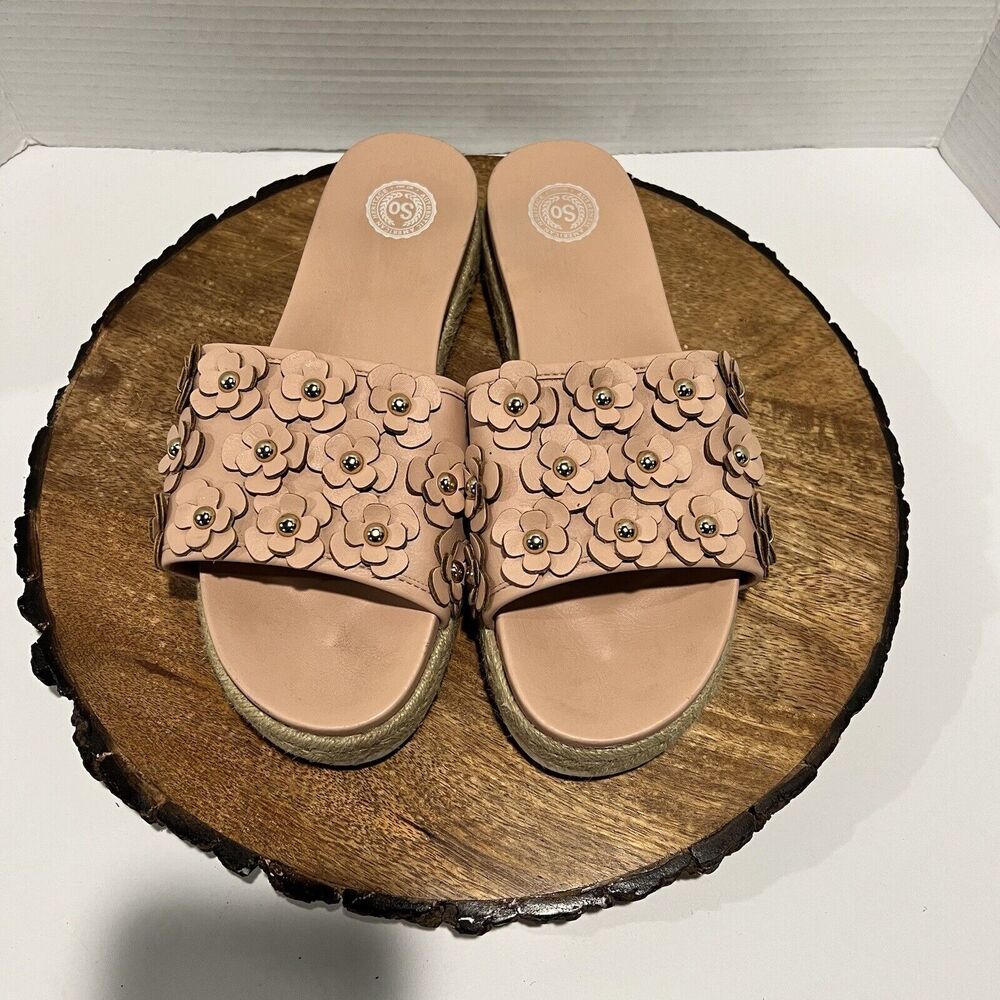 Women's Pink SO Pompane Blush Slide Sandals Floral Sz 8.5 - Picture 2 of 6